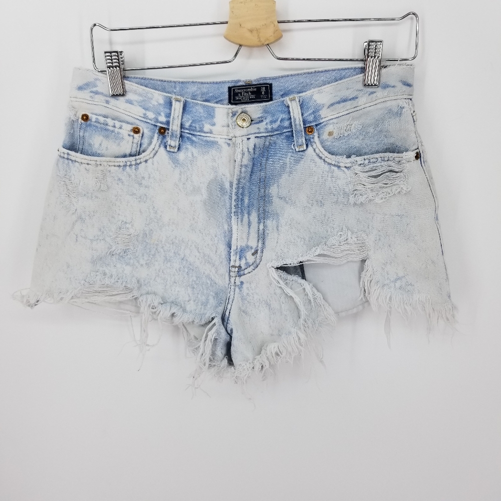 Abercrombie & Fitch Light Blue Distressed High Waist Shorts